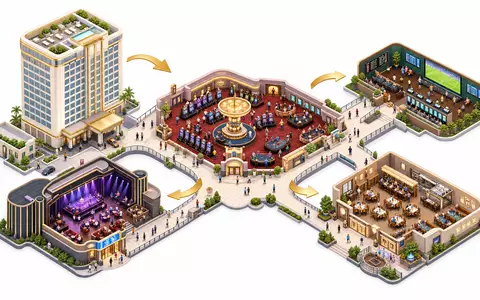Caesars Entertainment Wertschöpfung als isometrisches Diagramm mit Hotel und Casino, ISIN US12738T1034 NYSE - Foto: THN