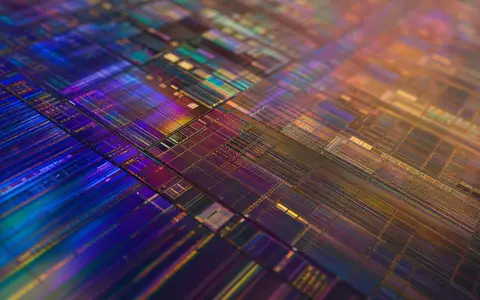 Cadence Design Systems US12541W1027 extreme Makro-Aufnahme eines irisierenden Siliziumwafers zeigt farbige Dünnschicht-Strukturen - Foto: THN