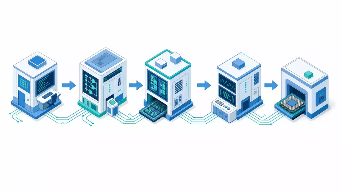 Isometrisch 3D EDA-Workflow RTL Synthese Place-and-Route Simulation Tape-out