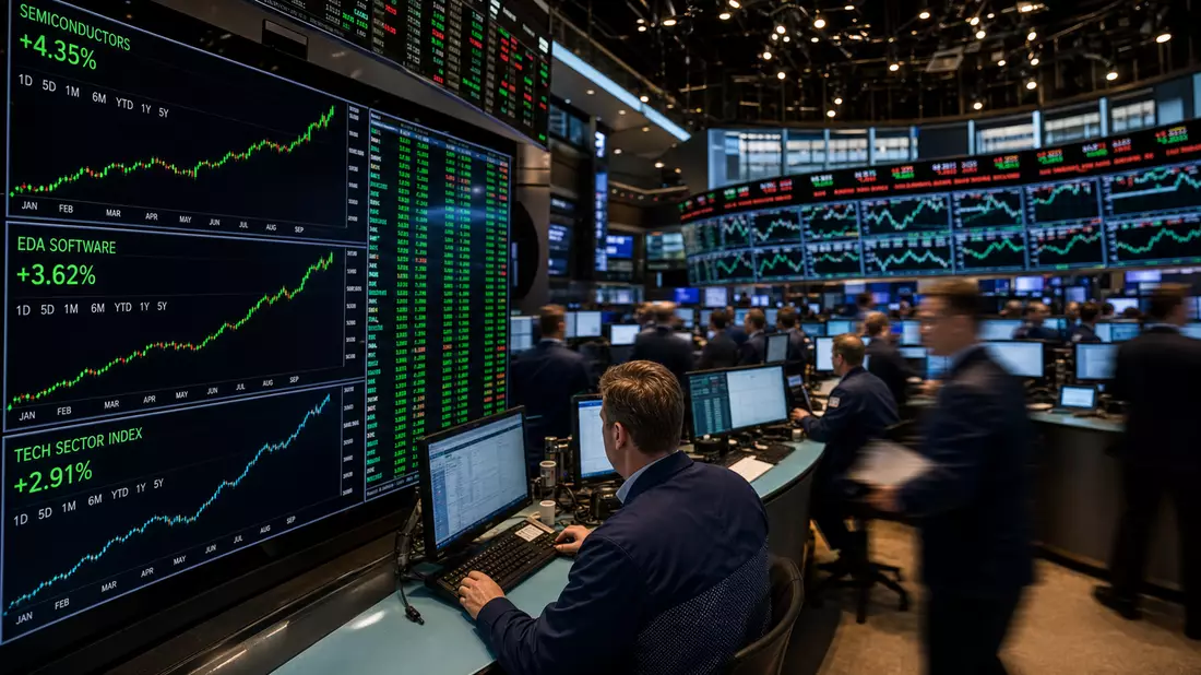 NASDAQ Trading-Floor EDA-Software-Sektor Kurscharts steigende Tech-Aktien