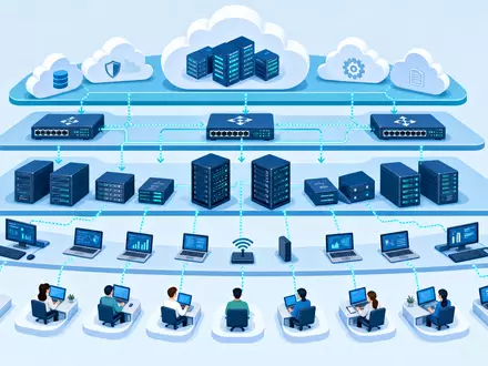 Cancom SE Managed Services DE0005419105 als isometrische Wertschöpfungskette von der Cloud bis zum Endanwender - Foto: THN