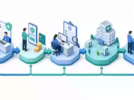 Cigna Group isometrisches 3D-Diagramm der Wertschöpfungskette Krankenversicherung, ISIN US1255231003, zeigt fünf verbundene Prozessschritte - Foto: THN