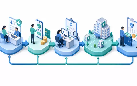 Cigna Group isometrisches 3D-Diagramm der Wertschöpfungskette Krankenversicherung, ISIN US1255231003, zeigt fünf verbundene Prozessschritte - Foto: THN