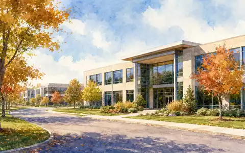 Church & Dwight US1713401024 Firmensitz in Ewing New Jersey als herbstliches Aquarell-Panorama-Gemälde - Foto: THN