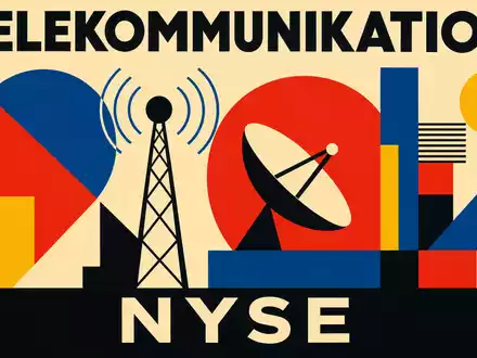 Charter Communications US16119P1084 Bauhaus-Poster geometrisch mit Text TELEKOMMUNIKATION und NYSE in Primärfarben - Foto: THN