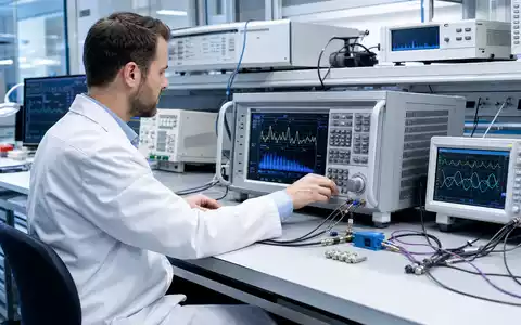 Keysight Technologies (US49338L1035) zeigt einen Ingenieur im modernen Testlabor mit Signalanalysator und mehreren Oszilloskop-Messgeräten - Foto: THN