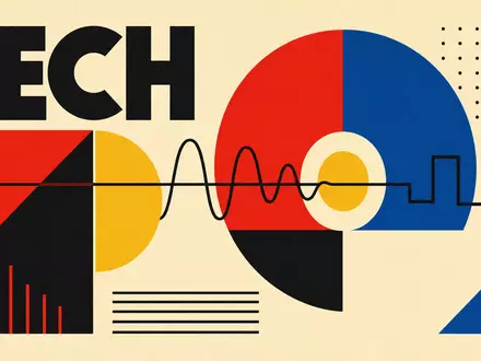 Keysight Technologies (US49338L1035) verbildlicht ein geometrisches Bauhaus-Poster mit stilisierten Signalwellen und dem großen Wort TECH - Foto: THN