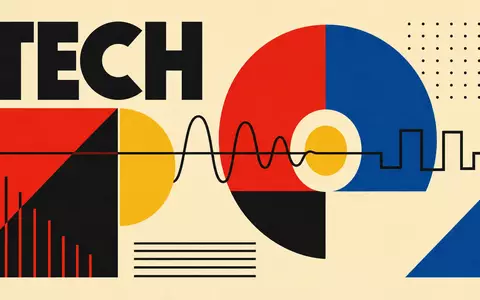 Keysight Technologies (US49338L1035) verbildlicht ein geometrisches Bauhaus-Poster mit stilisierten Signalwellen und dem großen Wort TECH - Foto: THN