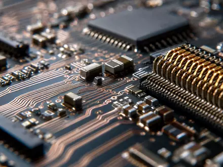Keysight Technologies (US49338L1035) fokussiert eine Makroaufnahme einer Leiterplatte mit feinen Kupferbahnen und vergoldeten Kontaktstiften - Foto: THN