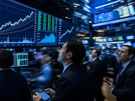Keysight Technologies (US49338L1035) zeigt ein Börsen-Editorial mit belebtem Trading-Floor und steigenden Elektronik-Sektor-Charts im Hintergrund - Foto: THN