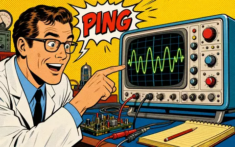 Keysight Technologies (US49338L1035) inszeniert eine farbenfrohe Pop-Art-Comic-Szene mit Ingenieur und leuchtender Oszilloskop-Wellenform - Foto: THN