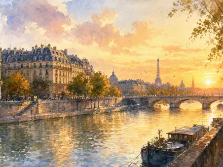Aquarellgemälde der Seine in Paris versinnbildlicht Kering S.A. mit ISIN FR0000121485 an der Börse - Foto: THN