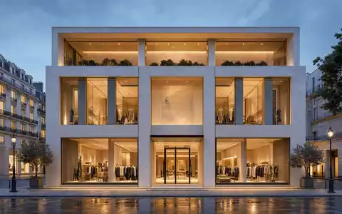 Architektonisches Render einer modernen Luxus-Flagship-Boutique repräsentiert Kering S.A. mit ISIN FR0000121485 im Portfolio - Foto: THN