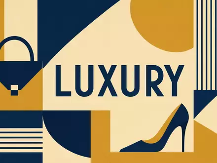 Geometrisches Bauhaus-Poster mit Sektor-Text LUXURY repräsentiert die Branche von Kering S.A. ISIN FR0000121485 - Foto: THN