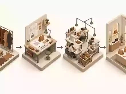Isometrische 3D-Grafik der Wertschöpfungskette veranschaulicht Produktionsprozess von Kering S.A. ISIN FR0000121485 Gruppe - Foto: THN