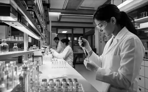 Schwarz-Weiß-Reportage eines Labors mit Wissenschaftlern zeigt Forschung und Entwicklung bei Kenvue US49177J1025 - Foto: THN