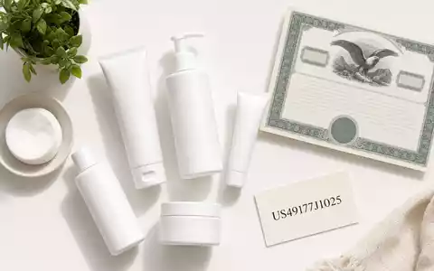 Flatlay mit unbeschrifteten Körperpflegeprodukten und Aktienzertifikat zeigt das Konsumgütersortiment von Kenvue neben ISIN-Karte US49177J1025 - Foto: THN