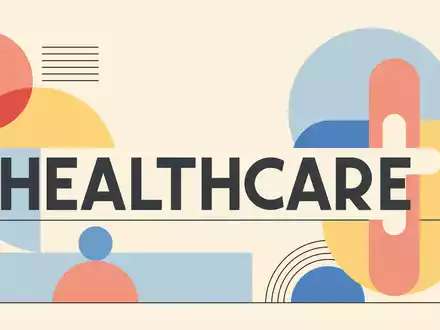 Bauhaus-Poster mit HEALTHCARE und geometrischen Formen repräsentiert die Konsumgüterbranche von Kenvue US49177J1025 - Foto: THN