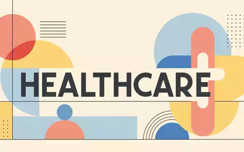 Bauhaus-Poster mit HEALTHCARE und geometrischen Formen repräsentiert die Konsumgüterbranche von Kenvue US49177J1025 - Foto: THN
