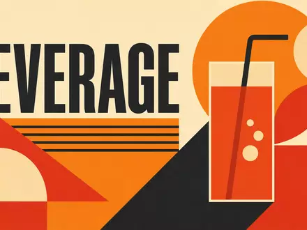 Bauhaus-Poster mit geometrischen Formen und Schriftzug BEVERAGE repräsentiert Branche von Keurig Dr Pepper US49271V1008 - Foto: THN