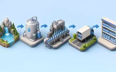 Isometrisches 3D-Diagramm zeigt Wertschöpfungskette von Keurig Dr Pepper US49271V1008 von Quelle bis Handelsregal - Foto: THN