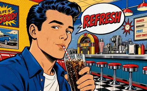 Pop-Art-Comic mit Diner-Szene und Erfrischungsgetränk symbolisiert humorvoll die Marke Keurig Dr Pepper US49271V1008 - Foto: THN