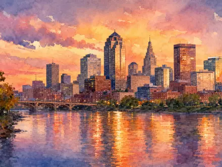 KeyCorp mit ISIN US4932671088 hat ihren Hauptsitz in einer amerikanischen Großstadt, hier als Aquarell dargestellt - Foto: THN
