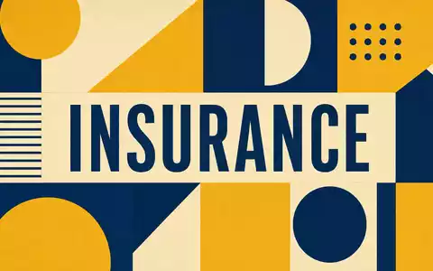 Prudential Financial US7443201022 inspiriert ein geometrisches Bauhaus-Poster in Blau und Gelb mit Sektor-Text INSURANCE - Foto: THN