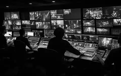 ProSiebenSat.1 Media DE000PSM7770 dokumentiert einen Regieraum mit Monitorwand und Technikern in dramatischer Schwarzweiß-Reportage - Foto: THN