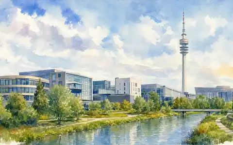 ProSiebenSat.1 Media DE000PSM7770 präsentiert den Medienstandort München Unterföhring mit Sendemast als zartes Aquarellgemälde - Foto: THN