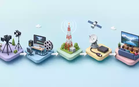 ProSiebenSat.1 Media DE000PSM7770 visualisiert die Wertschöpfungskette der Medienbranche als farbenfrohes isometrisches 3D-Diagramm mit Symbolen - Foto: THN