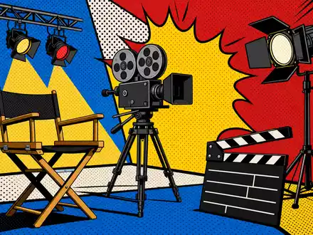 ProSiebenSat.1 Media DE000PSM7770 erscheint als farbenfrohe Pop-Art-Comic-Szene eines Filmsets mit Kamera und Klappe - Foto: THN