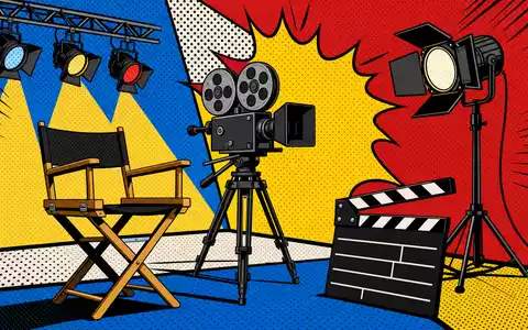 ProSiebenSat.1 Media DE000PSM7770 erscheint als farbenfrohe Pop-Art-Comic-Szene eines Filmsets mit Kamera und Klappe - Foto: THN