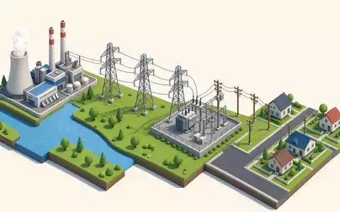 Isometrische 3D-Grafik zeigt Wertschöpfungskette von Public Service Ent. Aktie US7445731067 von Kraftwerk bis Haushalt - Foto: THN