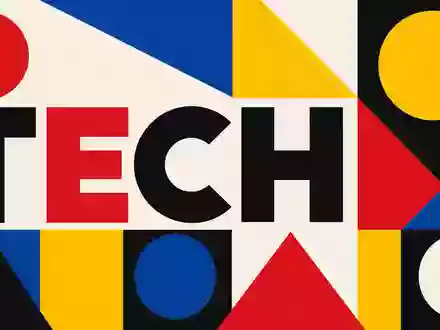 Geometrisches Bauhaus-Poster mit Sektor-Text TECH steht fĂŒr Prosus N.V., ISIN NL0013654783, Internet-Technologie Beteiligungsholding Branche - Foto: THN
