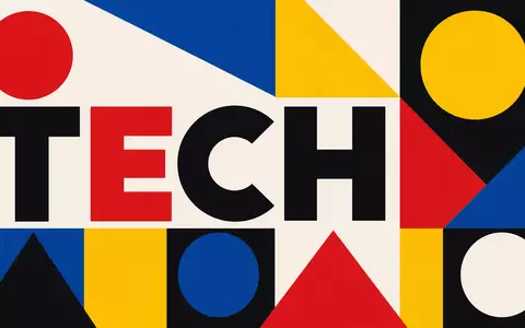 Geometrisches Bauhaus-Poster mit Sektor-Text TECH steht für Prosus N.V., ISIN NL0013654783, Internet-Technologie Beteiligungsholding Branche - Foto: THN