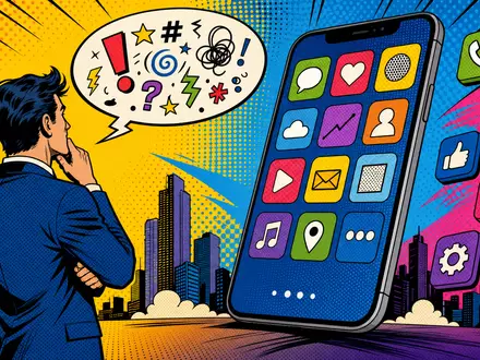 Pop-Art-Comic-Szene mit App-Icons visualisiert Prosus N.V., ISIN NL0013654783, digitale Konsumenten-Plattformen der Beteiligungsholding - Foto: THN