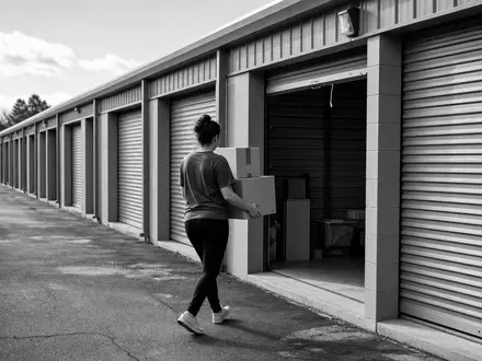 Dokumentarische Schwarzweiß-Aufnahme zeigt Umzugsalltag bei Public Storage, Aktie ISIN US74460W1099, im Self-Storage-Segment - Foto: THN
