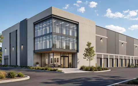 Architektur-Render eines modernen Lagergebäudes repräsentiert Public Storage, Aktie ISIN US74460W1099, als führenden Immobilien-REIT - Foto: THN