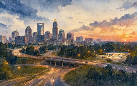 Aquarell-Ansicht einer US-Großstadt mit Autobahnknoten symbolisiert Vontier Corp US92886T1051 und dessen Mobilitätsinfrastruktur-Geschäft - Foto: THN