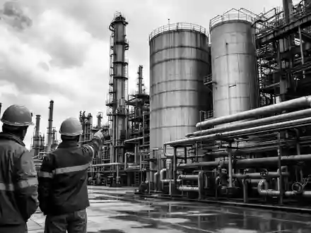 Wacker Chemie AG (DE000WCH8881) zeigt Mitarbeiter bei Inspektion von Silos in dokumentarischer Schwarzweiß-Reportage - Foto: THN