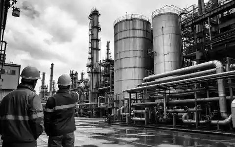Wacker Chemie AG (DE000WCH8881) zeigt Mitarbeiter bei Inspektion von Silos in dokumentarischer Schwarzweiß-Reportage - Foto: THN