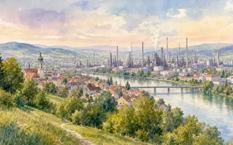 Wacker Chemie AG (DE000WCH8881) inspiriert diese Aquarelldarstellung einer Industriestadt mit Chemiewerk am Fluss - Foto: THN