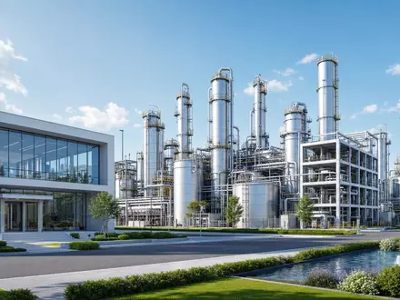 Wacker Chemie AG (DE000WCH8881) präsentiert sich als modernes Architektur-Render einer sauberen Chemieproduktionsanlage - Foto: THN