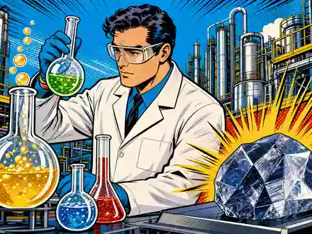 Wacker Chemie AG (DE000WCH8881) inspiriert diese farbenfrohe Pop-Art-Comic-Szene mit Chemiker und Siliziumkristall - Foto: THN