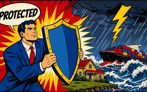 Pop-Art-Comic zeigt Schutzschild gegen Sturmschäden, künstlerische Metapher für Risikoschutz von W.R. Berkley Corp, ISIN US08411M1045 - Foto: THN