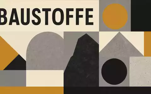 Vulcan Materials US9291601097 kombiniert geometrisches Bauhaus-Poster mit dem Sektor-Text BAUSTOFFE in kräftigen Farbflächen und Formen - Foto: THN
