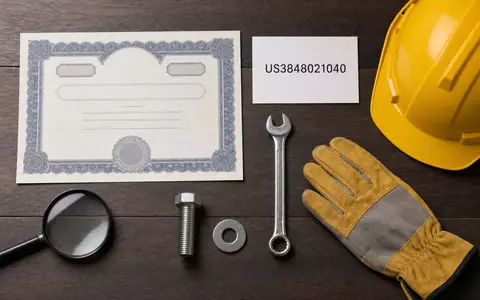 Flatlay mit Aktienzertifikat und ISIN-Karte US3848021040 illustriert Investment in W.W. Grainger Inc symbolisch - Foto: THN