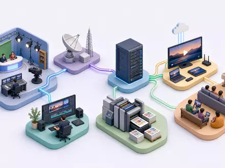 Vivendi SE (FR0000127771) deckt die gesamte Medienkette ab; das isometrische Diagramm zeigt Produktion bis Publikum - Foto: THN