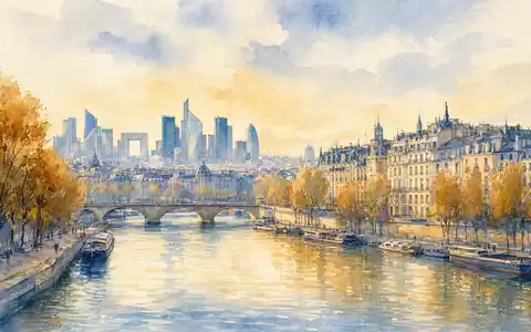 Aquarellmalerei der Pariser Skyline symbolisiert das Immobilienportfolio von Gecina SA FR0010040865 entlang der Seine - Foto: THN